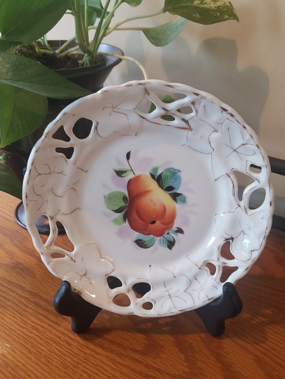 Vtg - Decorative Plate with Pear Design & Cut-out Detail - 8" Diameter